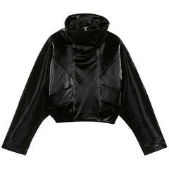 Black Reflective Pu Leather Jacket Free From Label