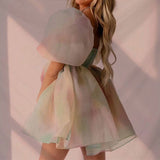 Short Sleeve Puff Tulle Mini Dress