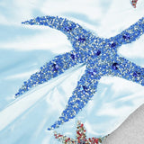 Blue Starfish Sequin Details Silk Midi Dress