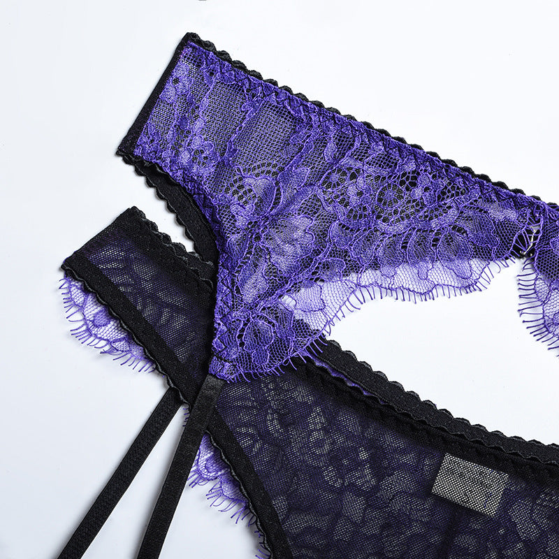 Purple Lace With Black Contrast 3-Piece Set