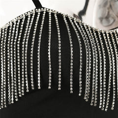 Black Strap Crop Top With Rhinestone Fringe Free From Label