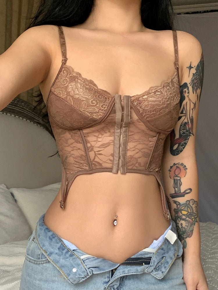 Solid Mesh Lace Bustier Top