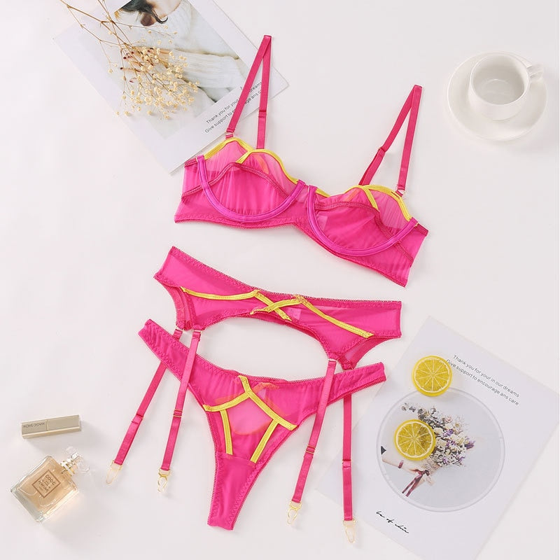 Pink Mesh Yellow Trim 3-piece Set Free From Label