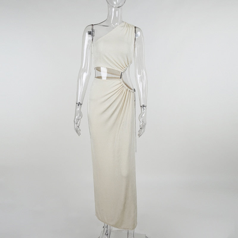 One Shoulder High Split O-Ring Long Maxi Dress