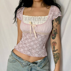 Pink Lace Short Sleeve Top Free From Label