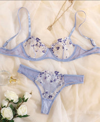 Floral Embroidery Transparent Lace 2 Piece Set Free From Label