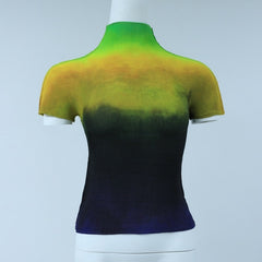 Gradient Waffle Texture High Neck Short Sleeve Top Free From Label