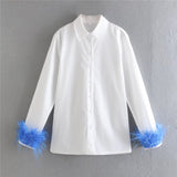 White Shirt With Fur Trim Sleeve