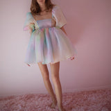 Short Sleeve Puff Tulle Mini Dress