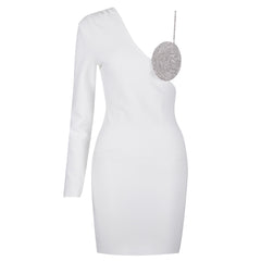 Long One Sleeve Rhinestone Cup Mini Dress Free From Label