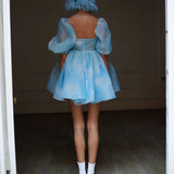 Short Sleeve Puff Tulle Mini Dress