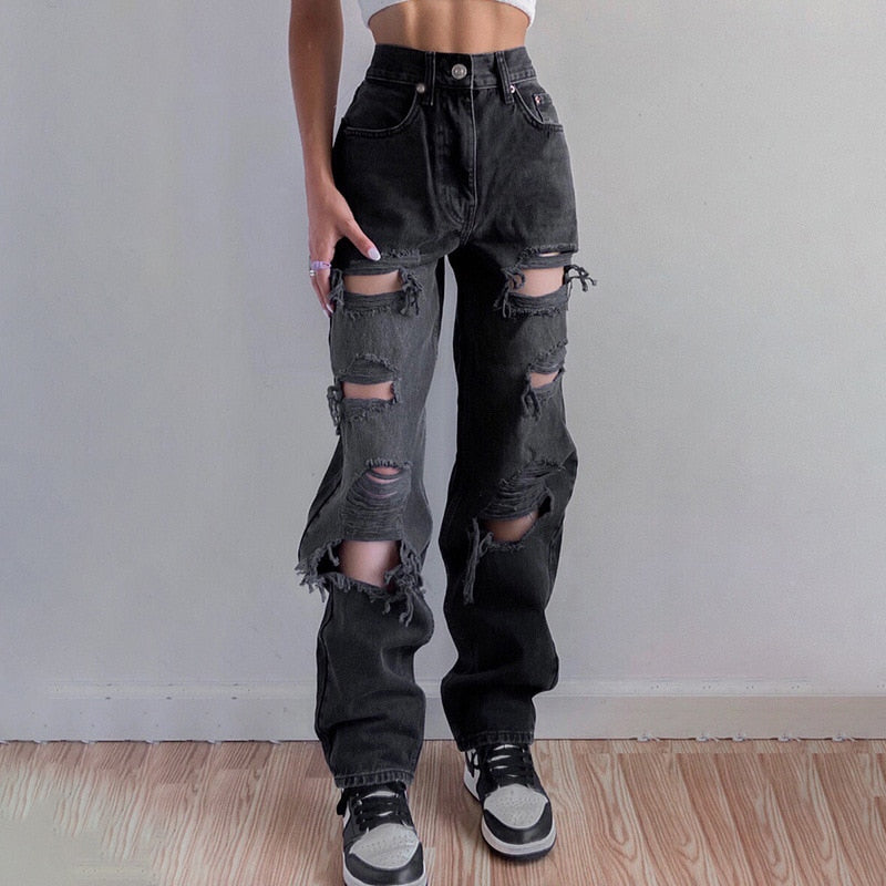 High Waist Distressed Jeans Free From Label