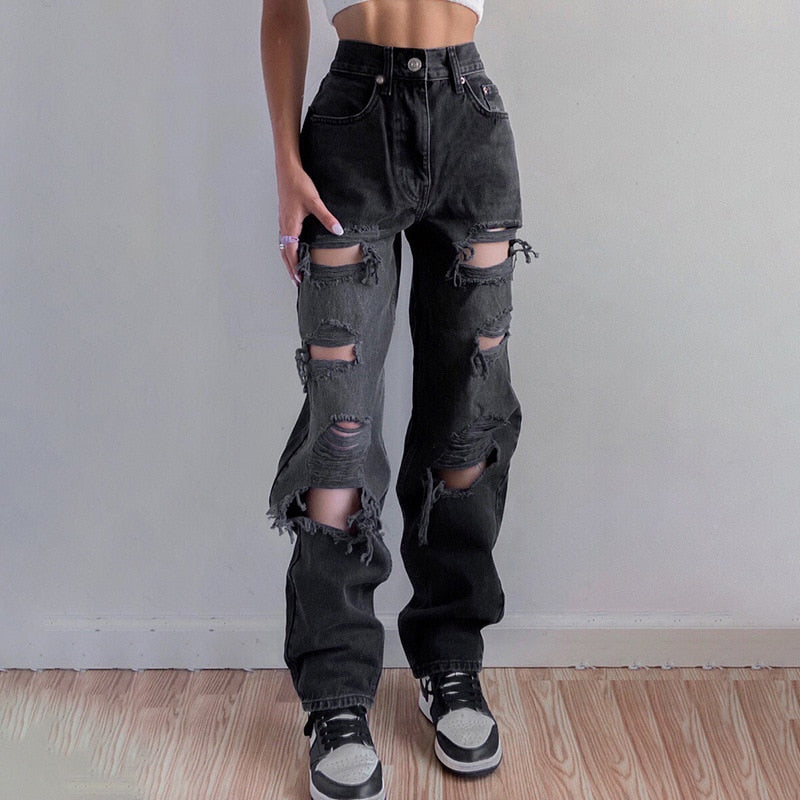 High Waist Distressed Jeans