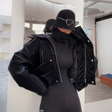 Black Reflective Pu Leather Jacket