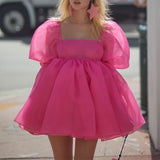 Short Sleeve Puff Tulle Mini Dress