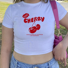 Cherry Red Letter Print White Tee - Free From Label