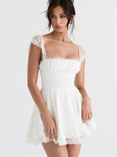 White Lace Trim Mini Dress – Free From Label