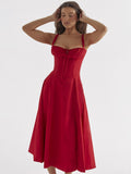 Red Strappy Tie-Up Bustier Midi Dress