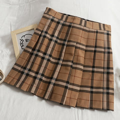 Brown Plaid Pleated Mini Skirt Free From Label