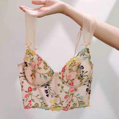 Floral Embroidery Beige Bralette Free From Label