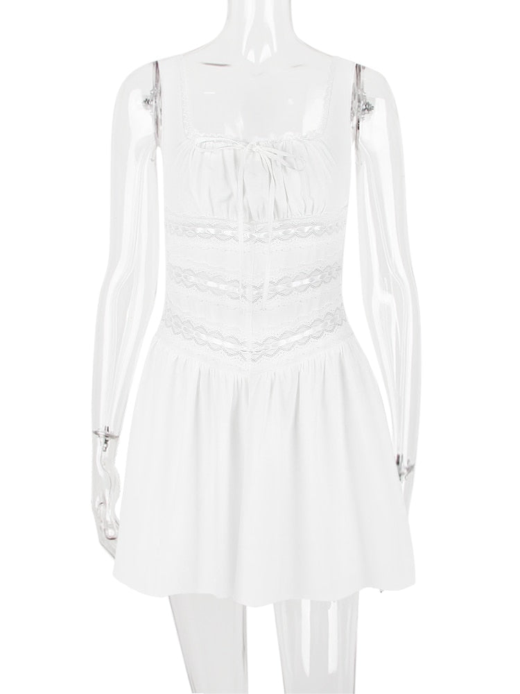 White Lace Patchwork Mini Dress