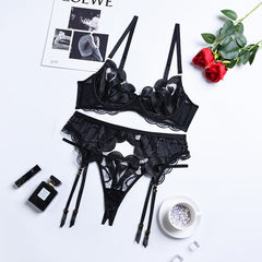 Black Lace Hearts 3-piece Set Free From Label