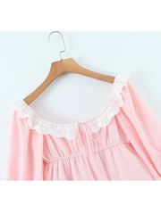 Pink Long Puff Sleeve Baby Doll Mini Dress Free From Label