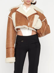 Cropped Fur Lining Biker Jacket Free From Label