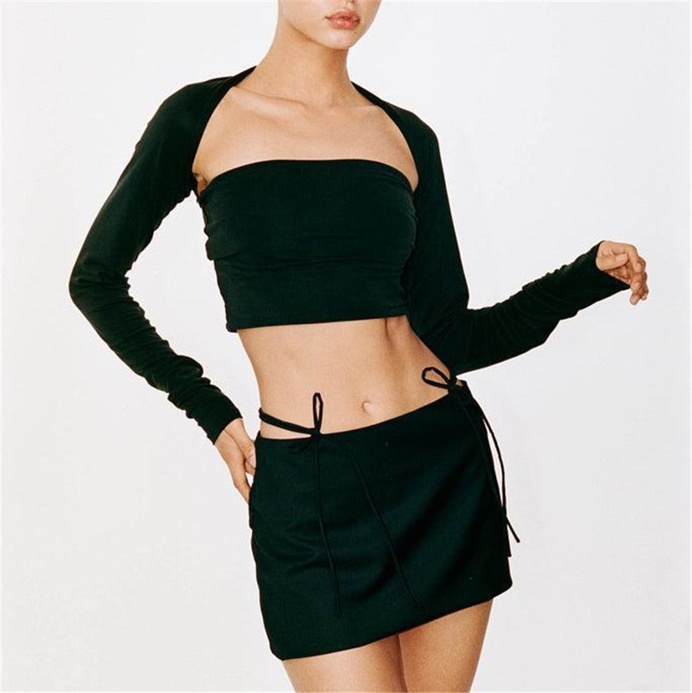 Drawstring Tie-Up Bodycon Mini Skirt