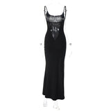 Black Lace Patchwork Maxi Slit Dress