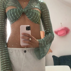 Green Sequin Bandage Crop Top Free From Label