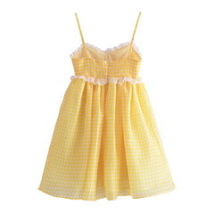 Yellow Plaid Puff Babydoll Mini Dress Free From Label