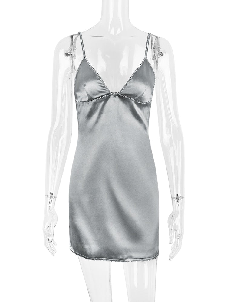 Silver Metallic V-neck Mini Dress