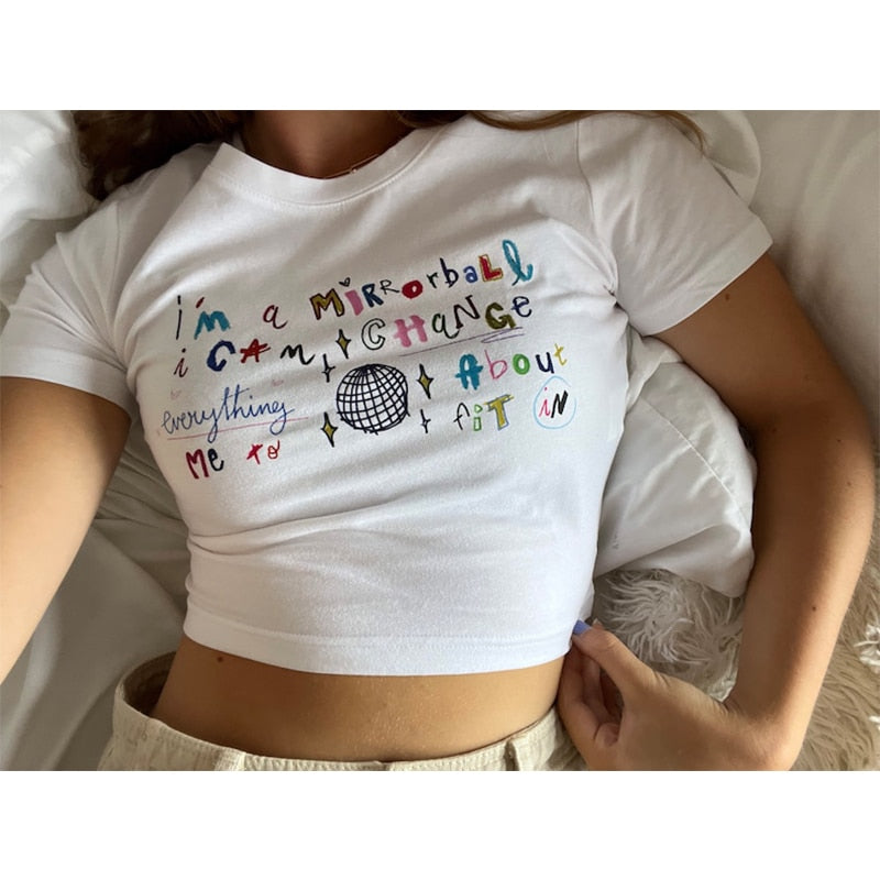 Letter Graphic Print Crop Top - Free From Label