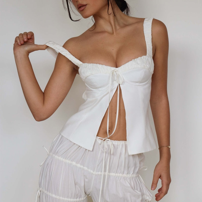 Front Slit Tie-Up Bustier Top Free From Label