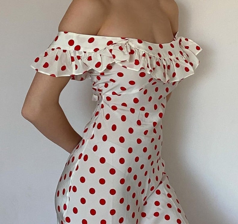 Polka Dot Off The Shoulder Maxi Dress