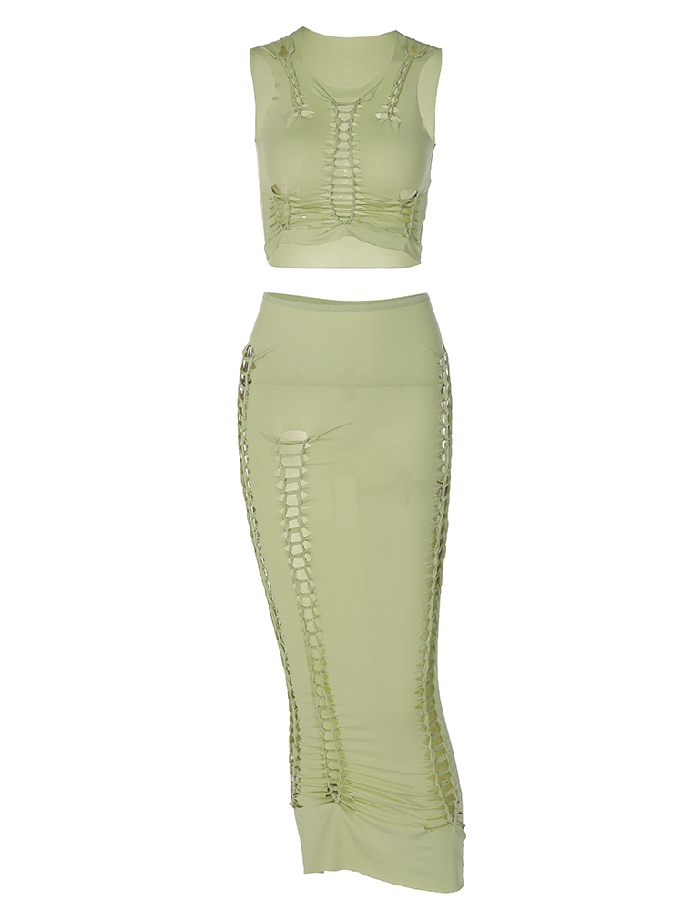 Braided Cut Out Design Tank Top And Midi Skirt Set