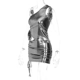 Sequin One Shoulder Drawstring Top And Mini Skirt Set