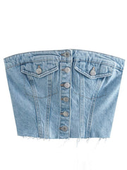 Denim Button Corset Tube Top Free From Label