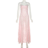 Pink Floral Lace Maxi Dress