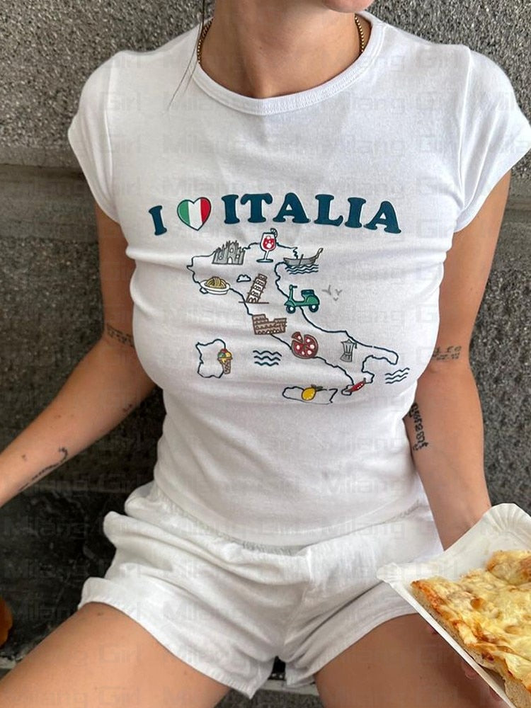 Italy Graphic Sketch White Tee - Free From Label