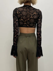 Long Sleeve Lace Mesh Crop Top Free From Label