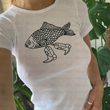 Fish With Legs Graphic White T-Shirt