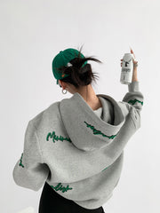 Knit Lettering Embroidery Hoddie Free From Label