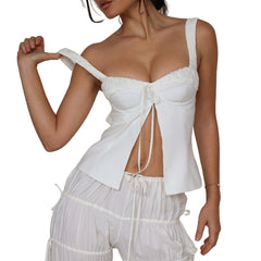 Front Slit Tie-Up Bustier Top Free From Label