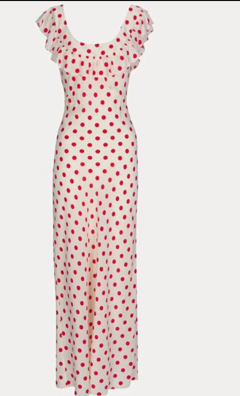 Red Polka Dot Off Shoulder Maxi Dress