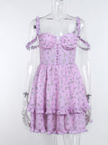 Purple Floral Frill Summer Dress