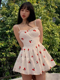 White Cherry Print Skater Mini Dress