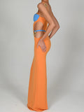 Contrast Color Side Cut Charm Strap Dress