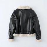 Black Faux Leather Fur Lining Biker Jacket